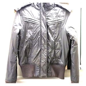 Puffy Grey Jacket with Fur Hood